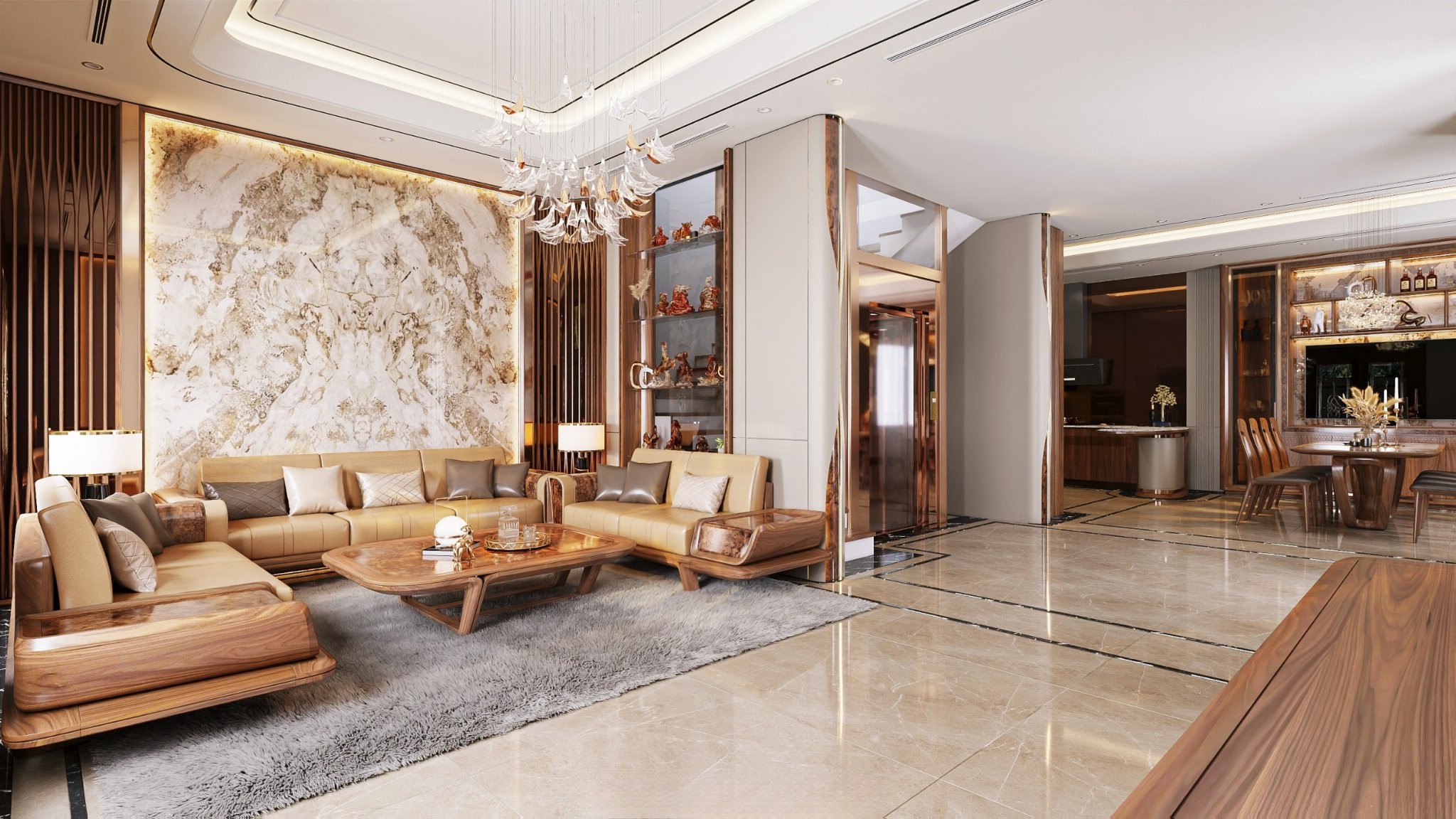 Bàn ghế sofa gỗ tự nhiên màu nâu sang trọng