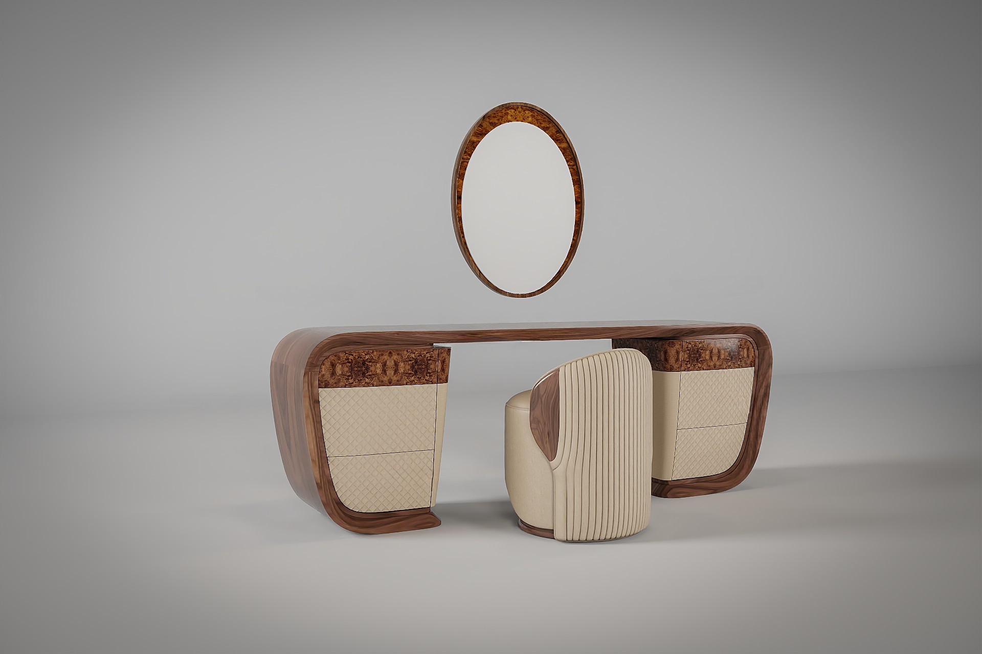 Bàn trang điểm gỗ đẹp hiện đại gỗ óc chó chân uốn cong