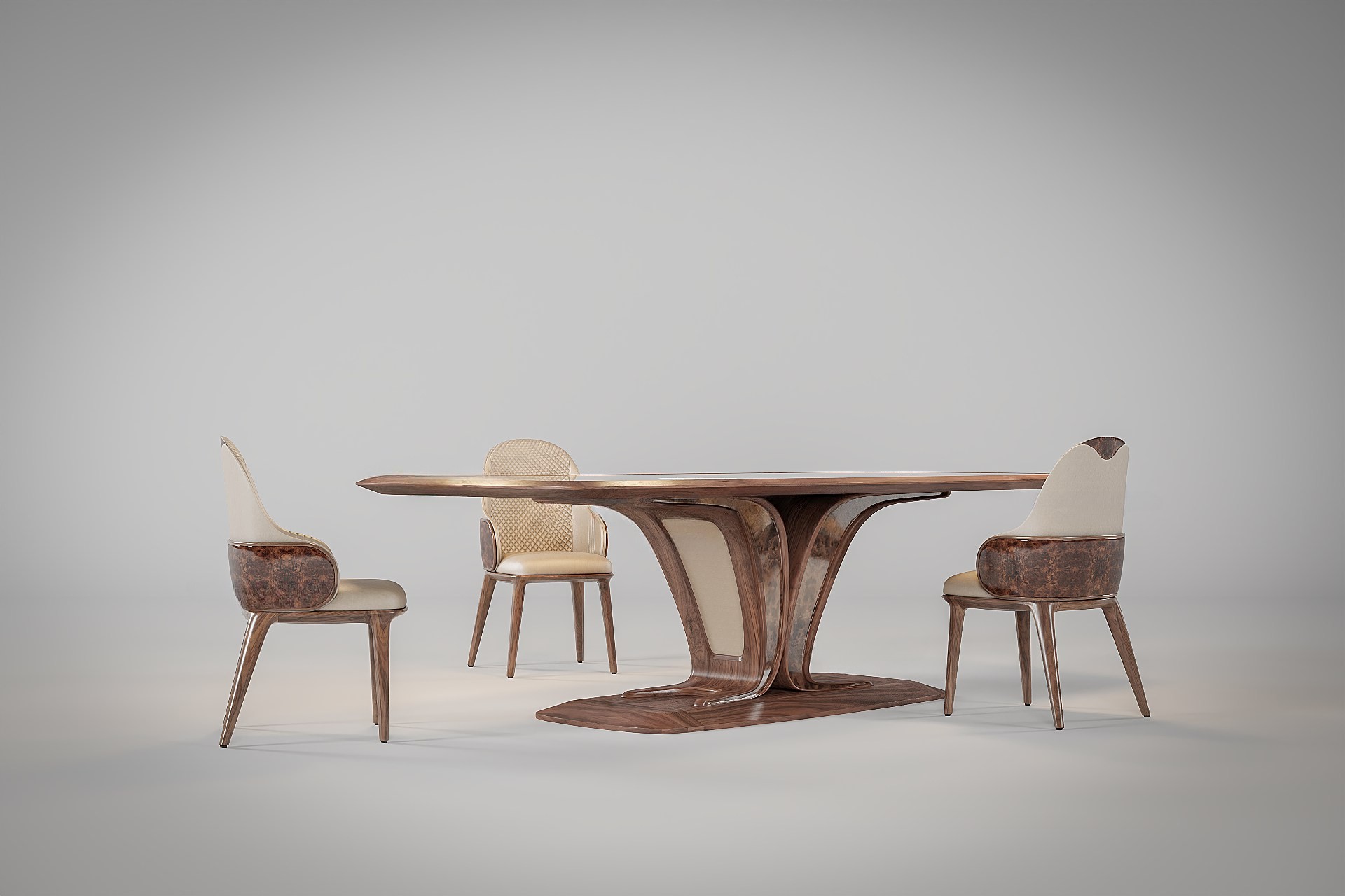 Bộ bàn ăn 6 ghế sang trọng với gỗ óc chó và khảm trai cao cấp