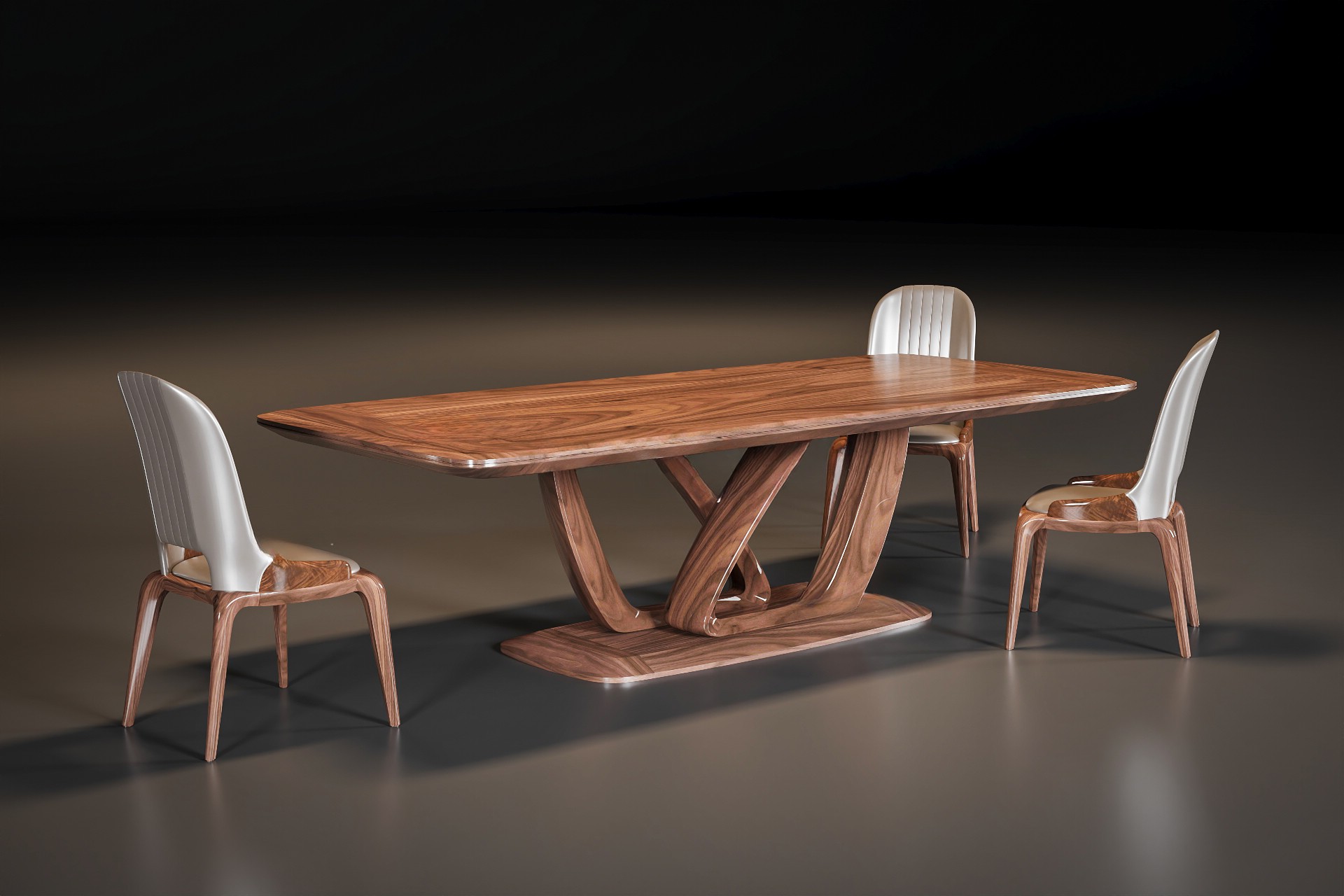 Bộ bàn ăn gỗ cao cấp gỗ óc chó chân chữ X