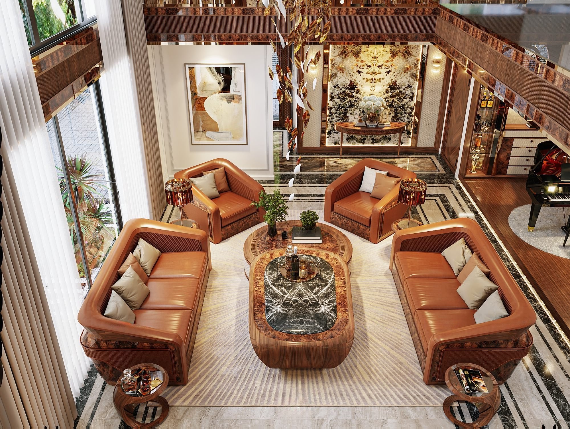 Bộ bàn ghế gỗ óc chó sang trọng cho phòng khách hiện đại