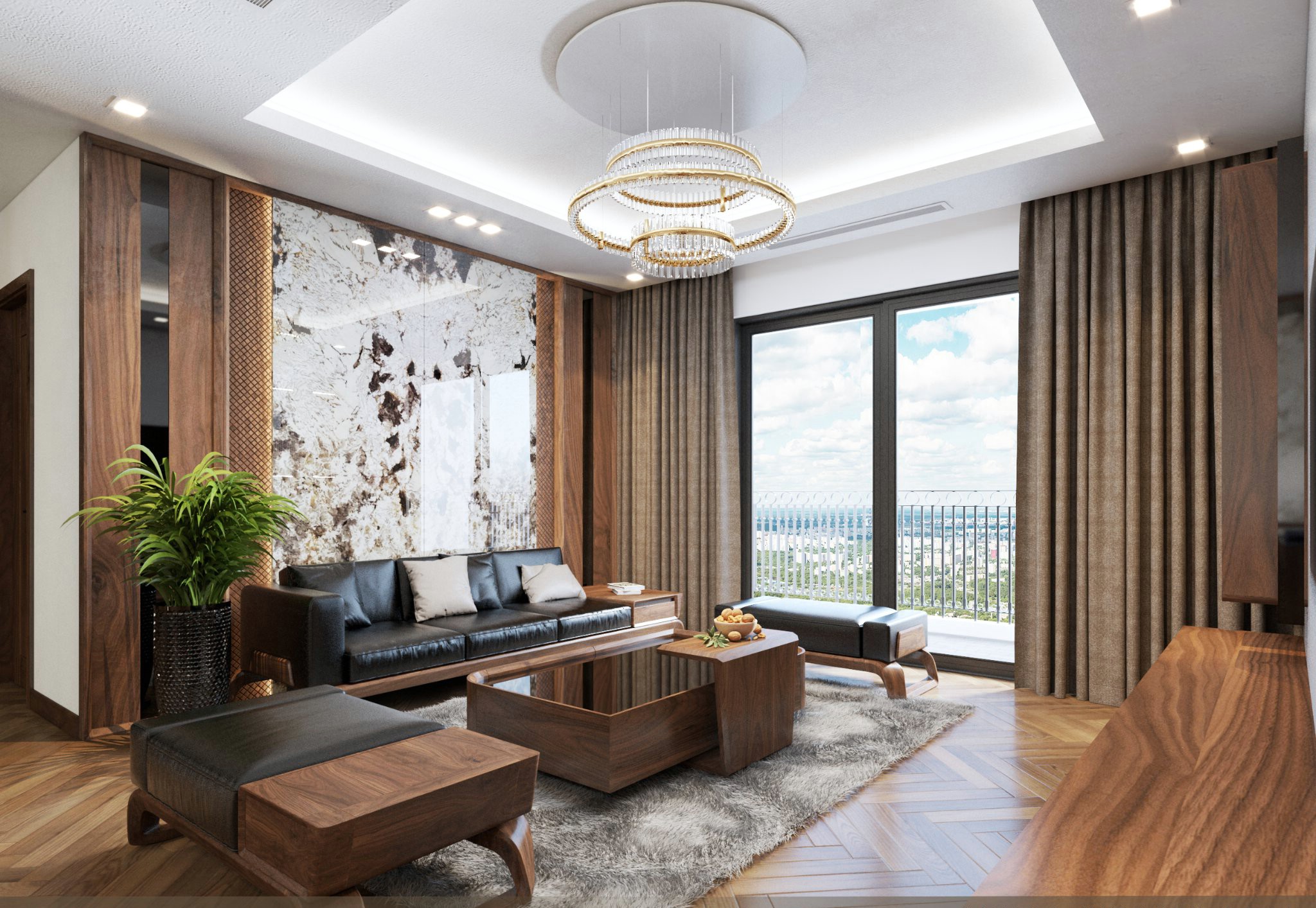 Bộ bàn ghế phòng khách nhỏ gỗ tự nhiên với thiết kế gọn gàng sang trọng