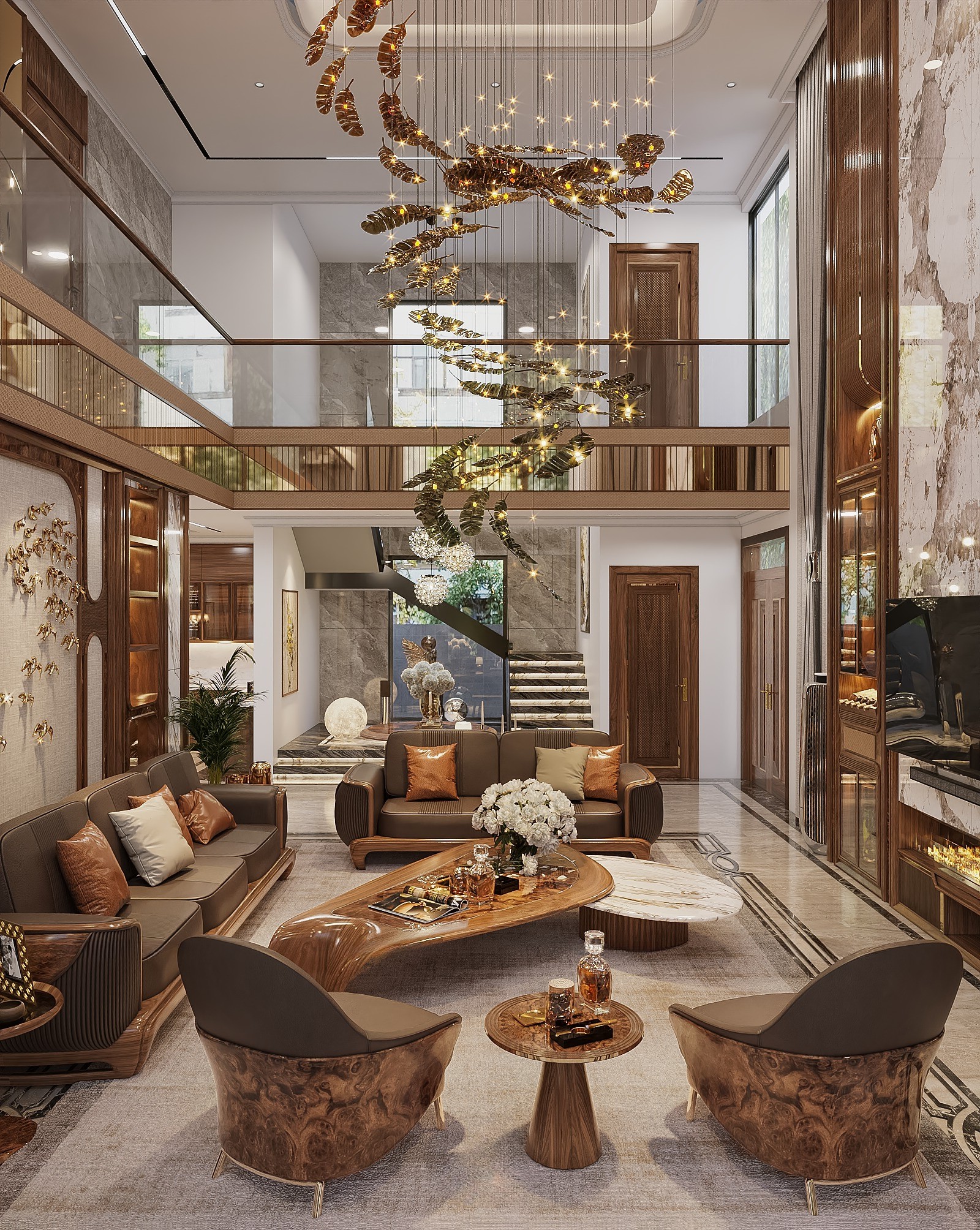 Bộ bàn ghế phòng khách gỗ óc chó sang trọng