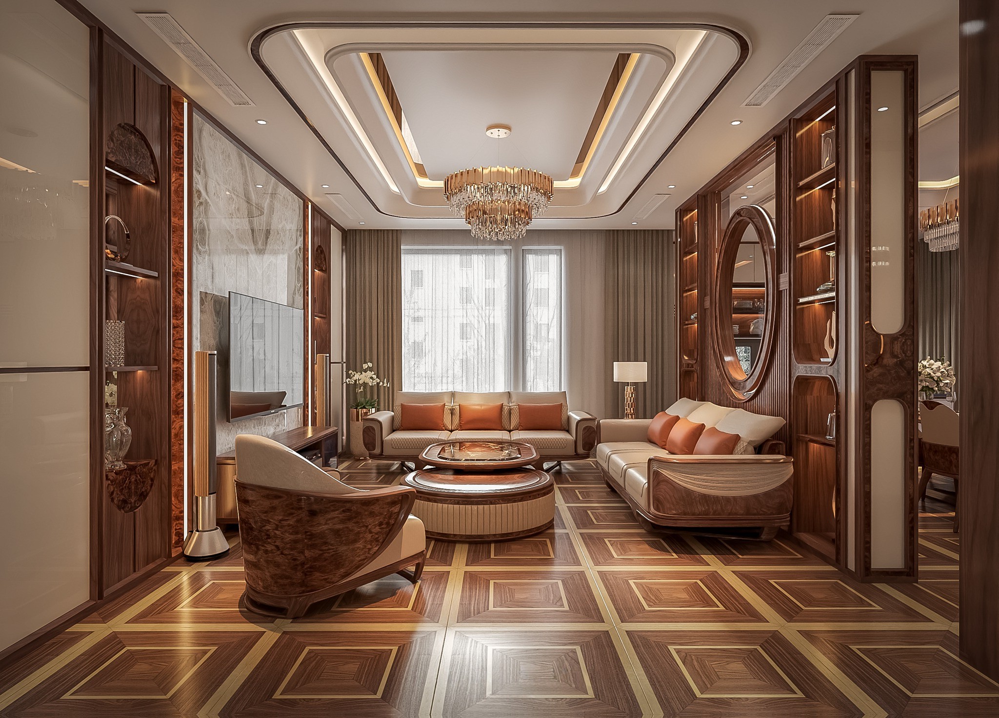 Bộ bàn ghế sofa gỗ phòng khách hiện đại chất liệu gỗ óc chó màu nâu đậm sang trọng