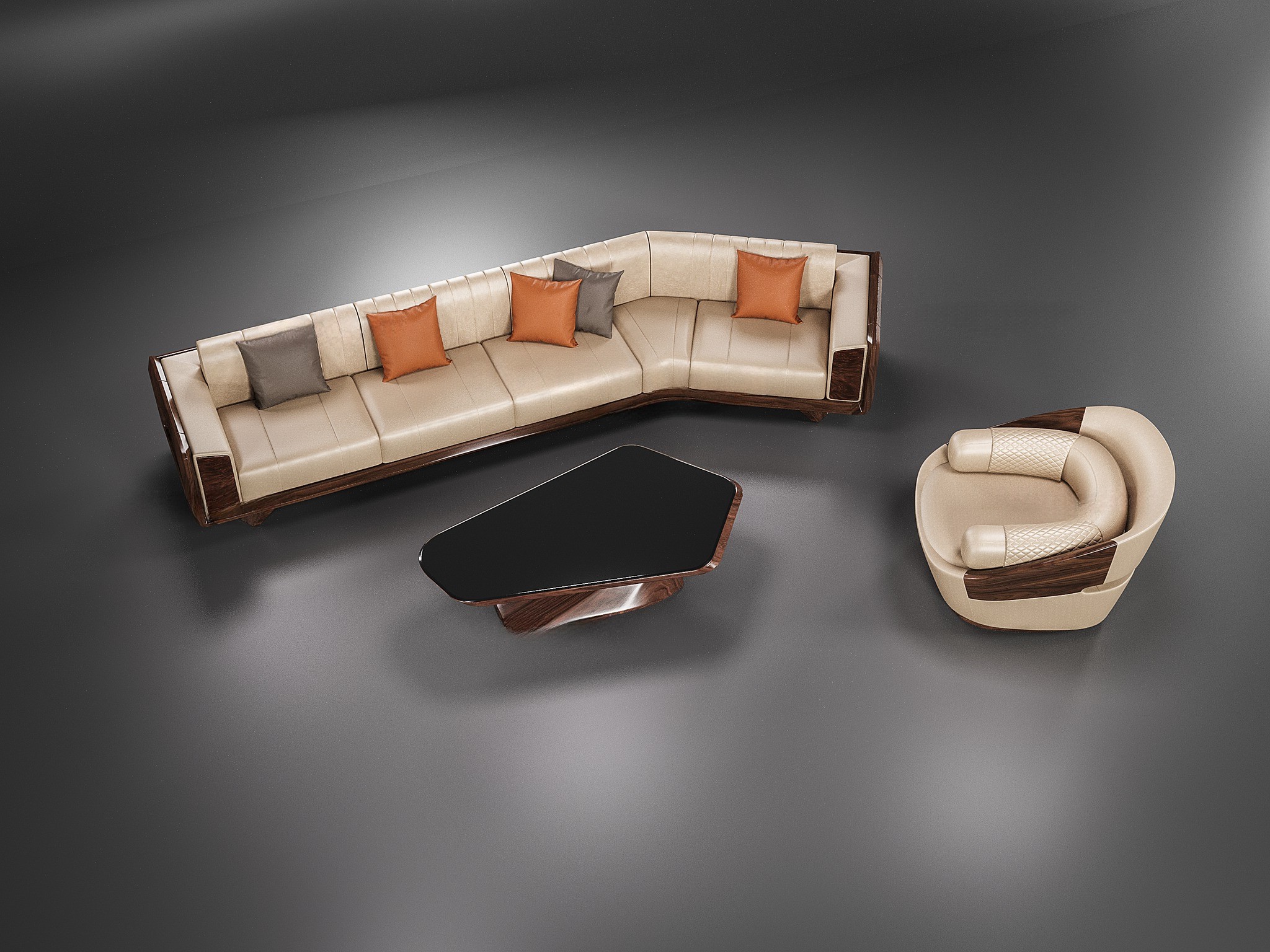 Bộ sofa gỗ phòng khách hiện đại bằng gỗ óc chó