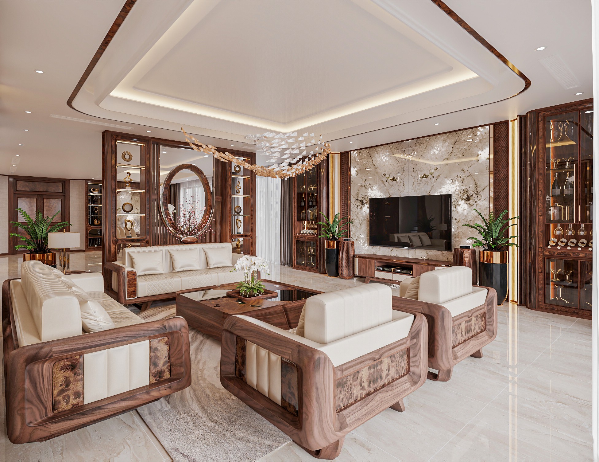 Các mẫu bàn ghế gỗ phòng khách đẹp bằng gỗ óc chó