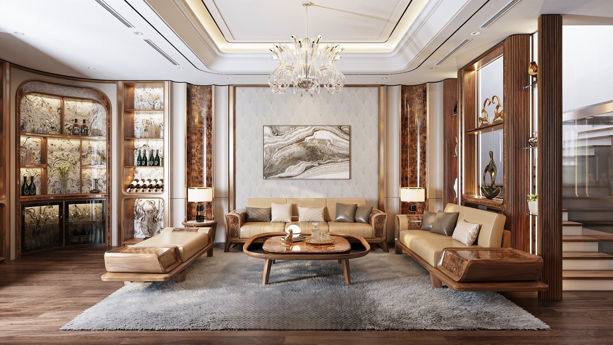 Các mẫu bàn ghế gỗ phòng khách hiện đại bằng gỗ óc chó sang trọng