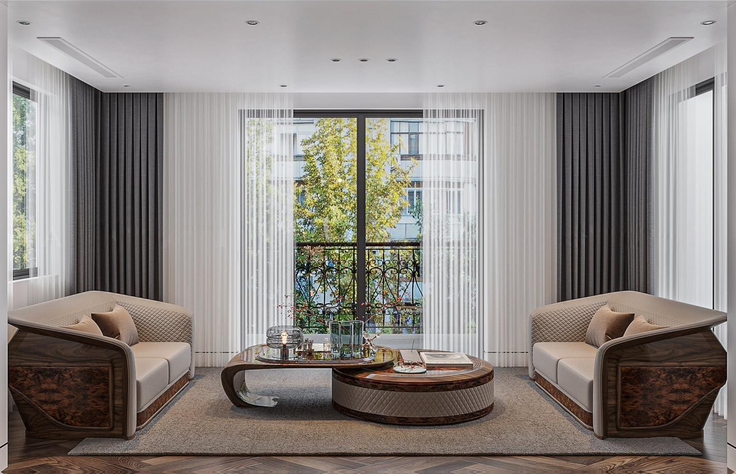 Ghế sofa gỗ đơn dài hiện đại bằng gỗ óc chó tự nhiên