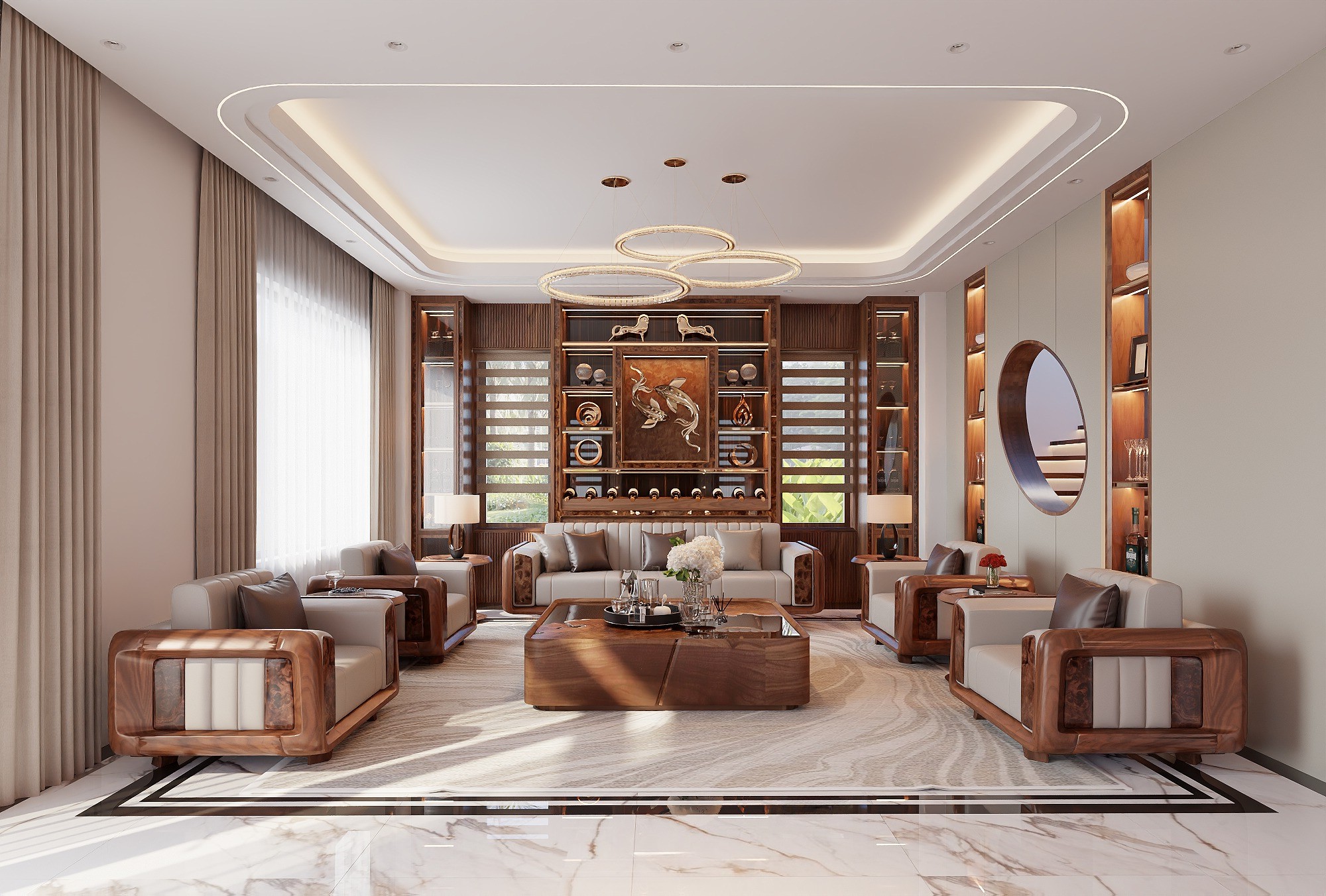 Bộ bàn ghế gỗ óc chó cao cấp sang trọng