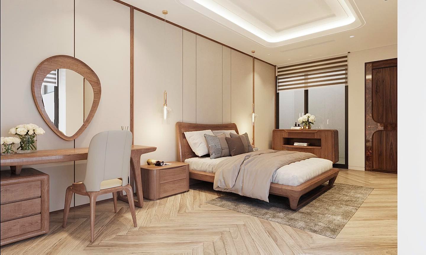 Giường gỗ óc chó đẹp hiện đại và sang trọng