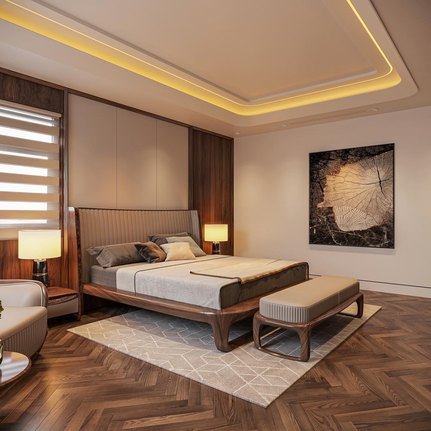 Giường ngủ đôi 1m8 x 2m gỗ óc chó thiết kế platform