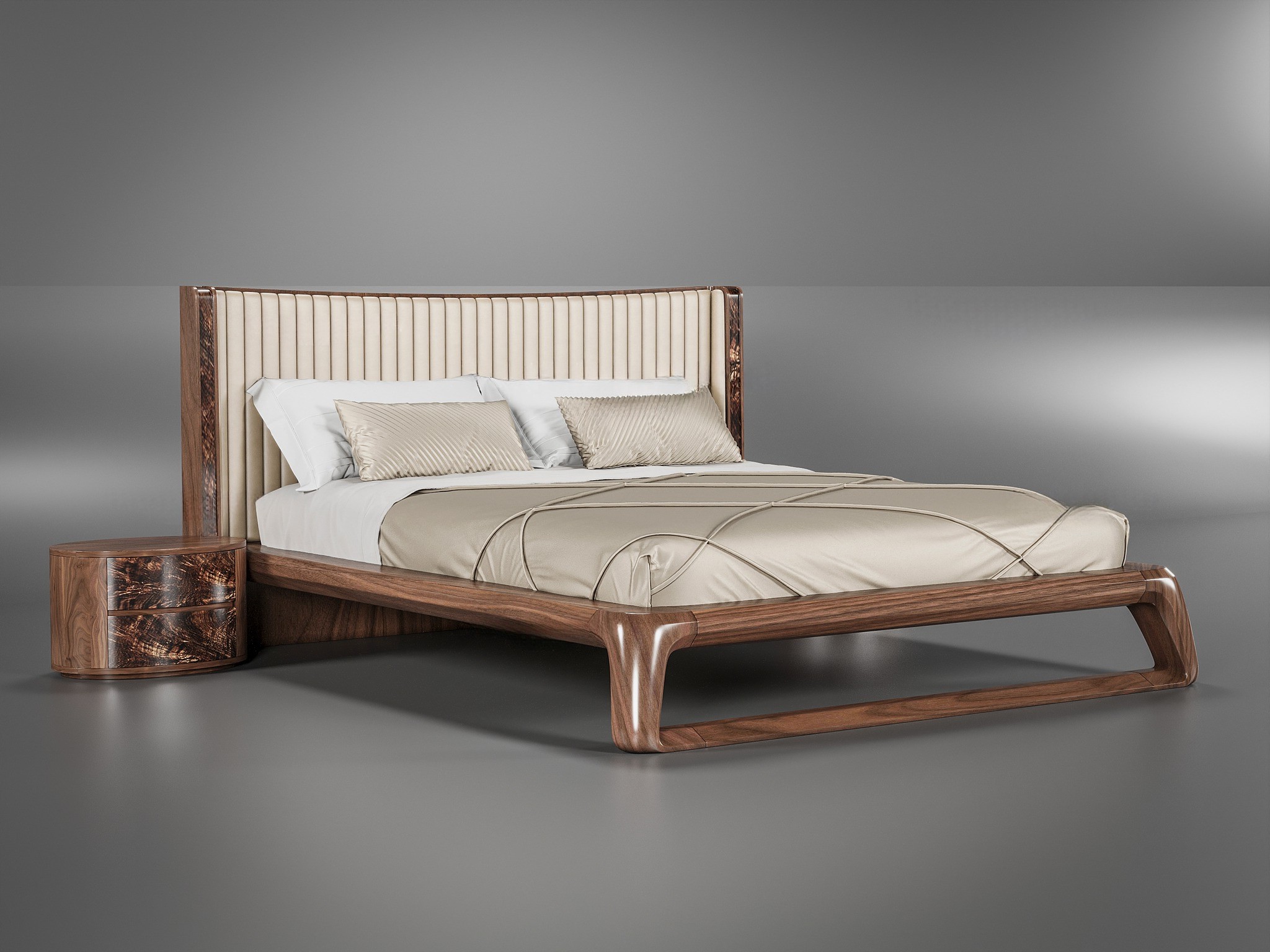 Giường ngủ gỗ hiện đại platform gỗ óc chó chân chữ U