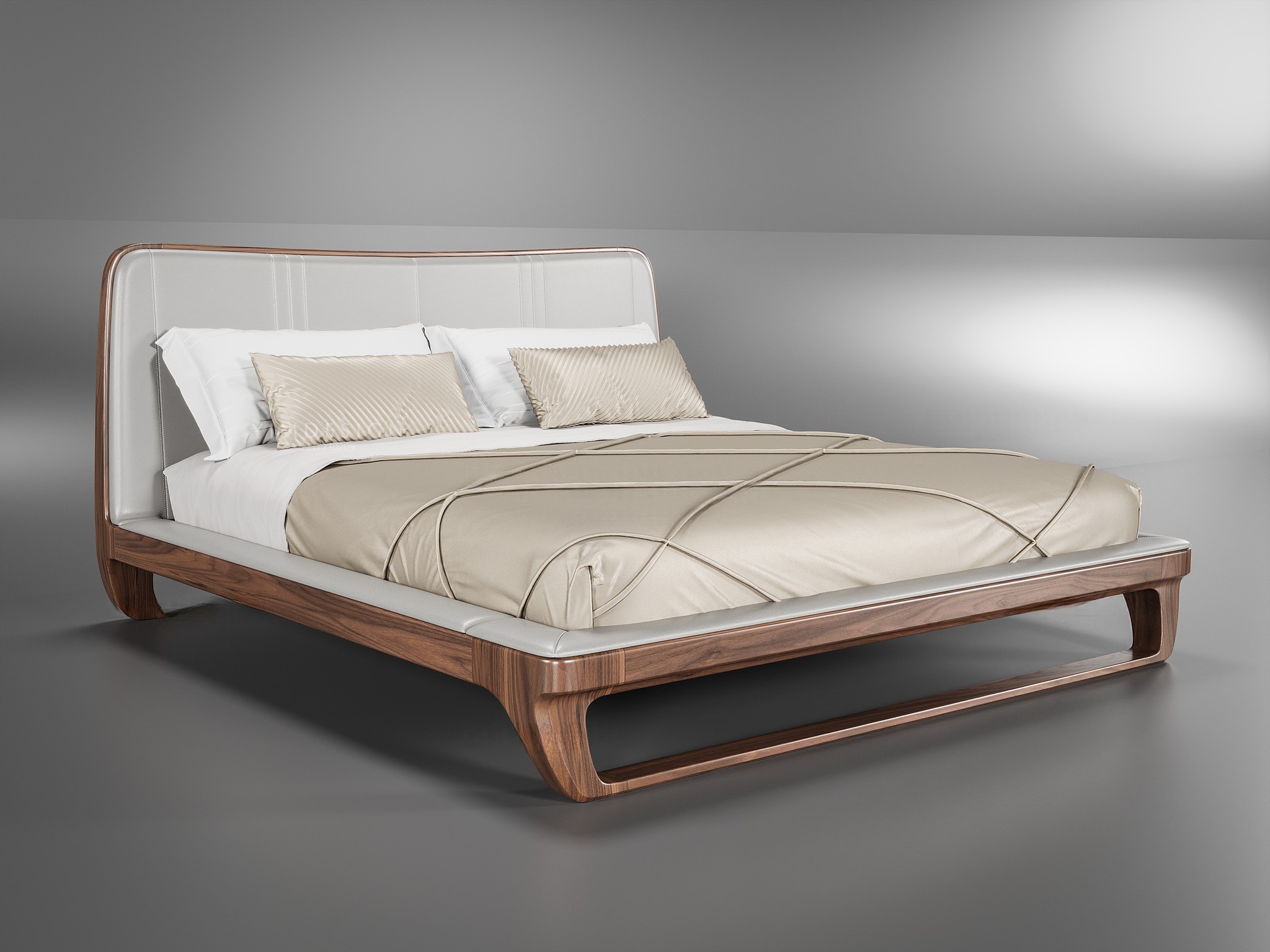 Mẫu giường ngủ hiện đại đơn giản bằng gỗ óc chó với thiết kế tinh tế