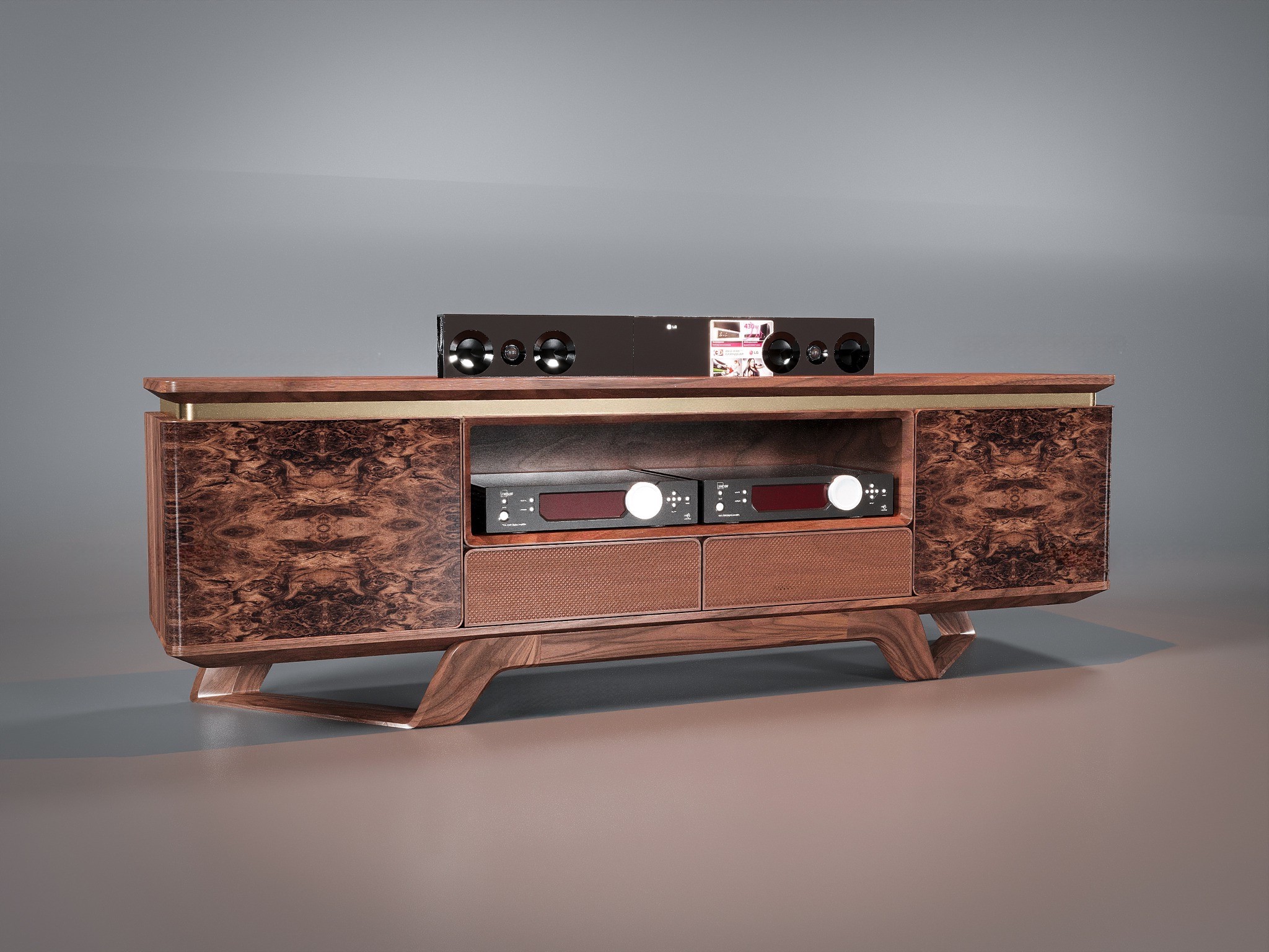 Kệ tivi cao cấp gỗ công nghiệp phủ veneer óc chó và veneer nu sang trọng