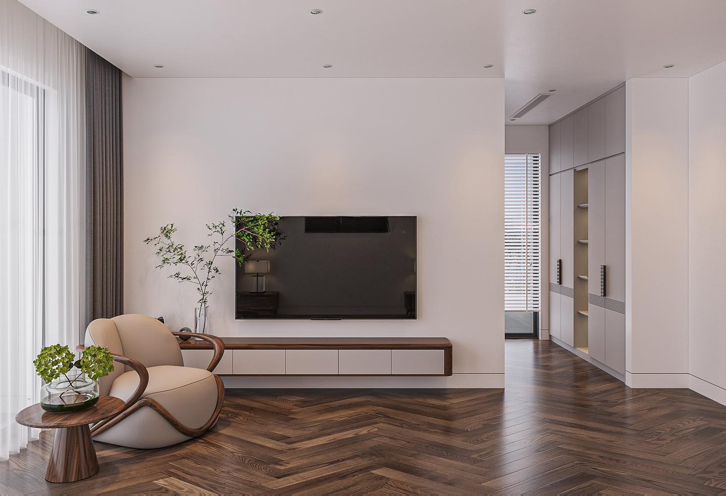 Kệ tivi gỗ đơn giản hiện đại treo tường màu nâu