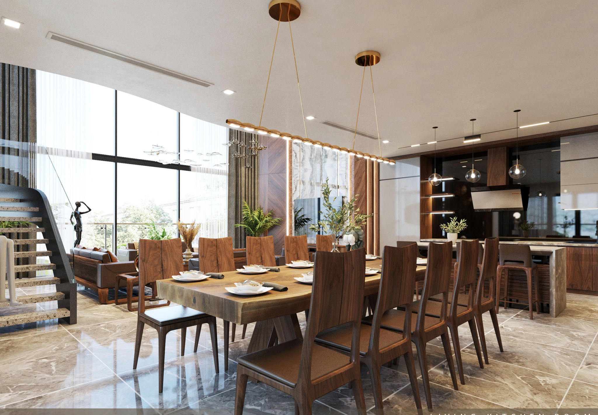 Mẫu bàn ăn đẹp 10 ghế gỗ tự nhiên nguyên khối