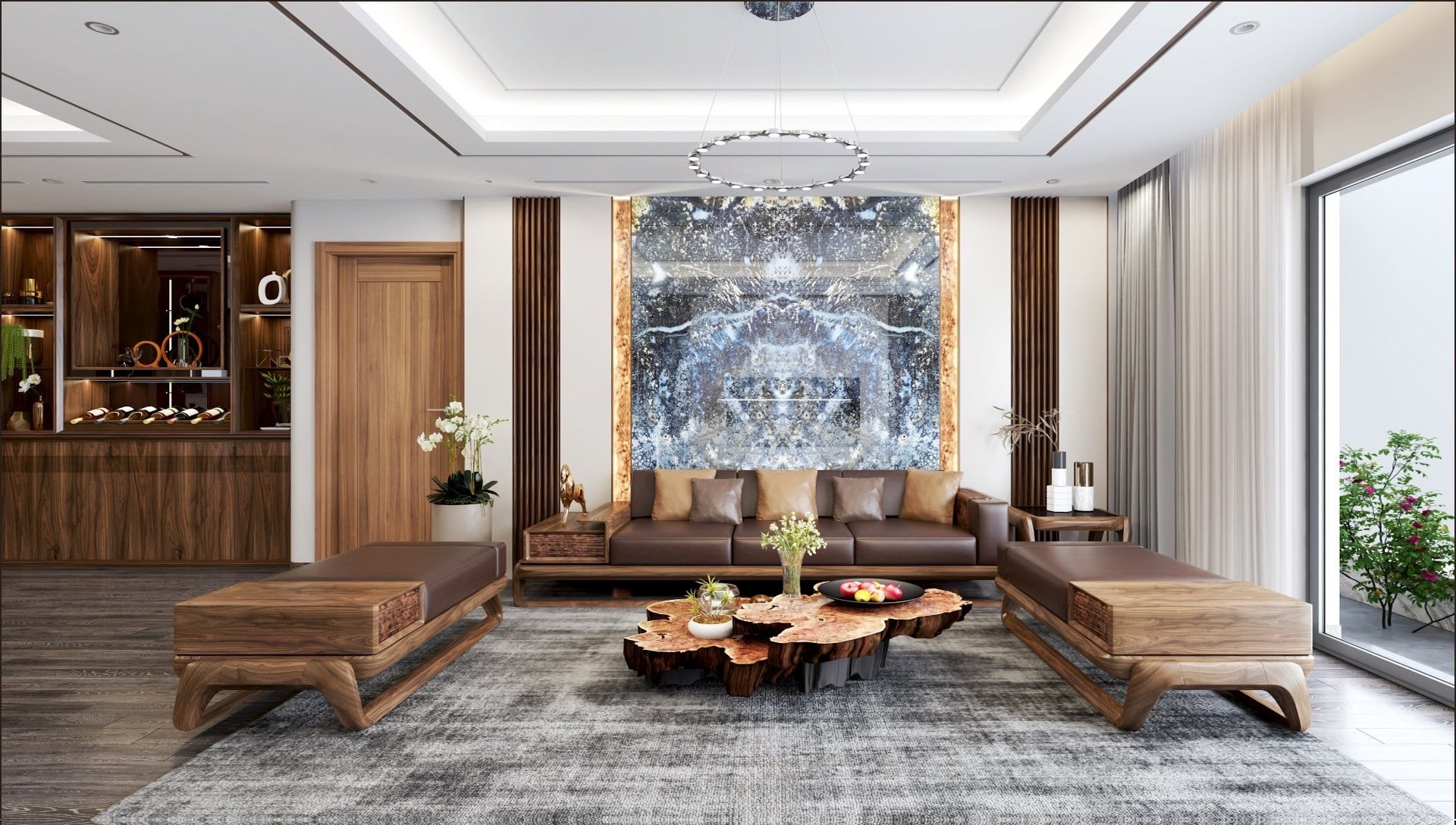 Mẫu ghế sofa gỗ đơn giản hiện đại kiểu dáng chữ U