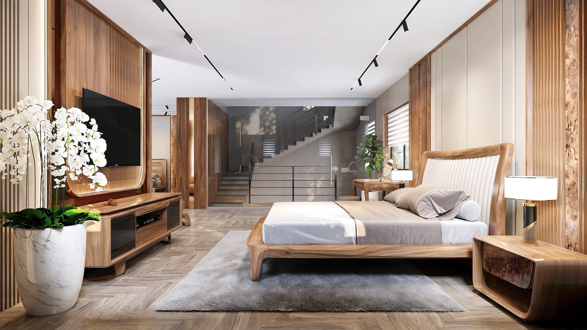 Mẫu giường đẹp bằng gỗ óc chó tự nhiên sang trọng