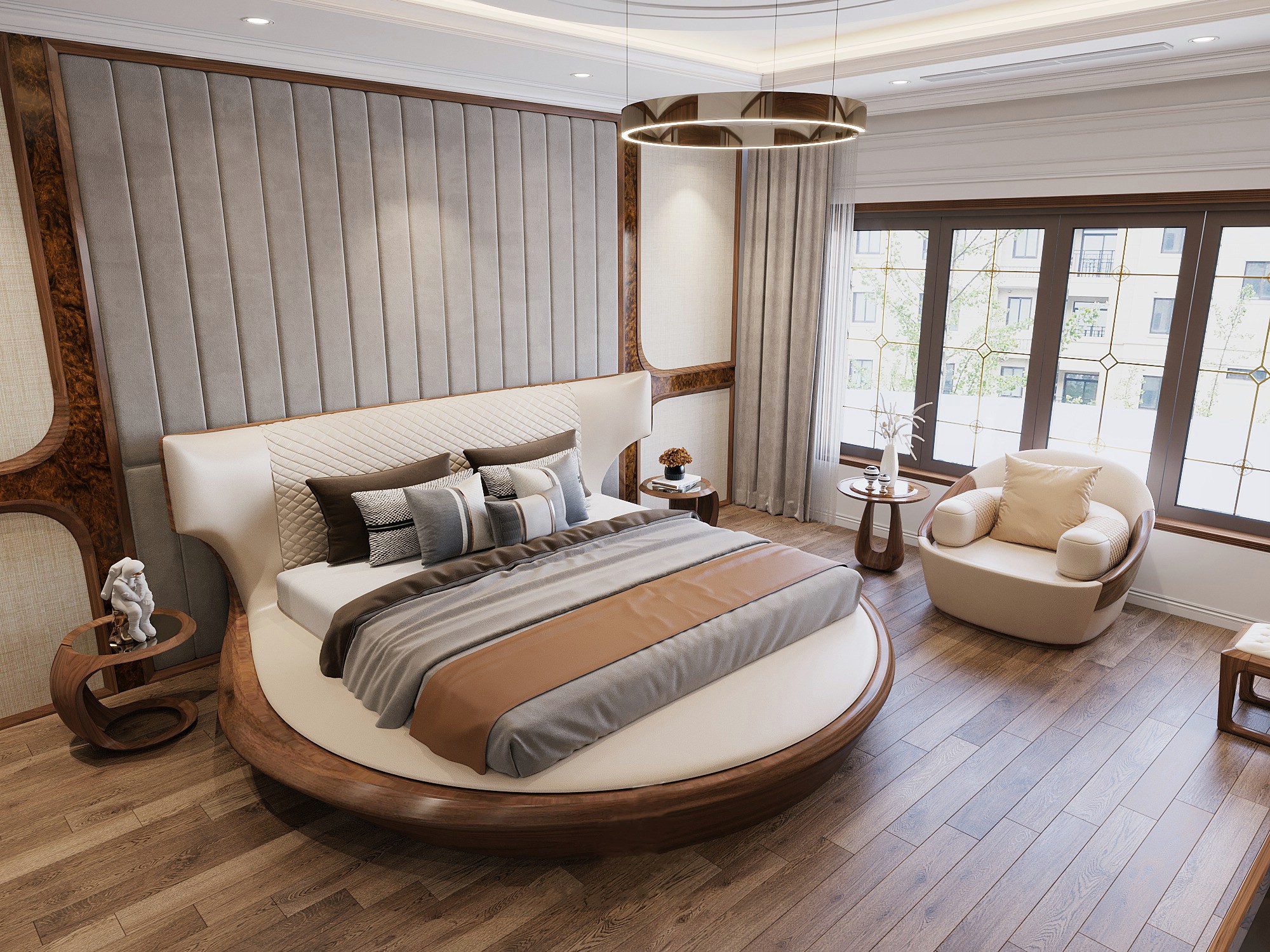 Mẫu giường ngủ đẹp bằng gỗ óc chó tự nhiên