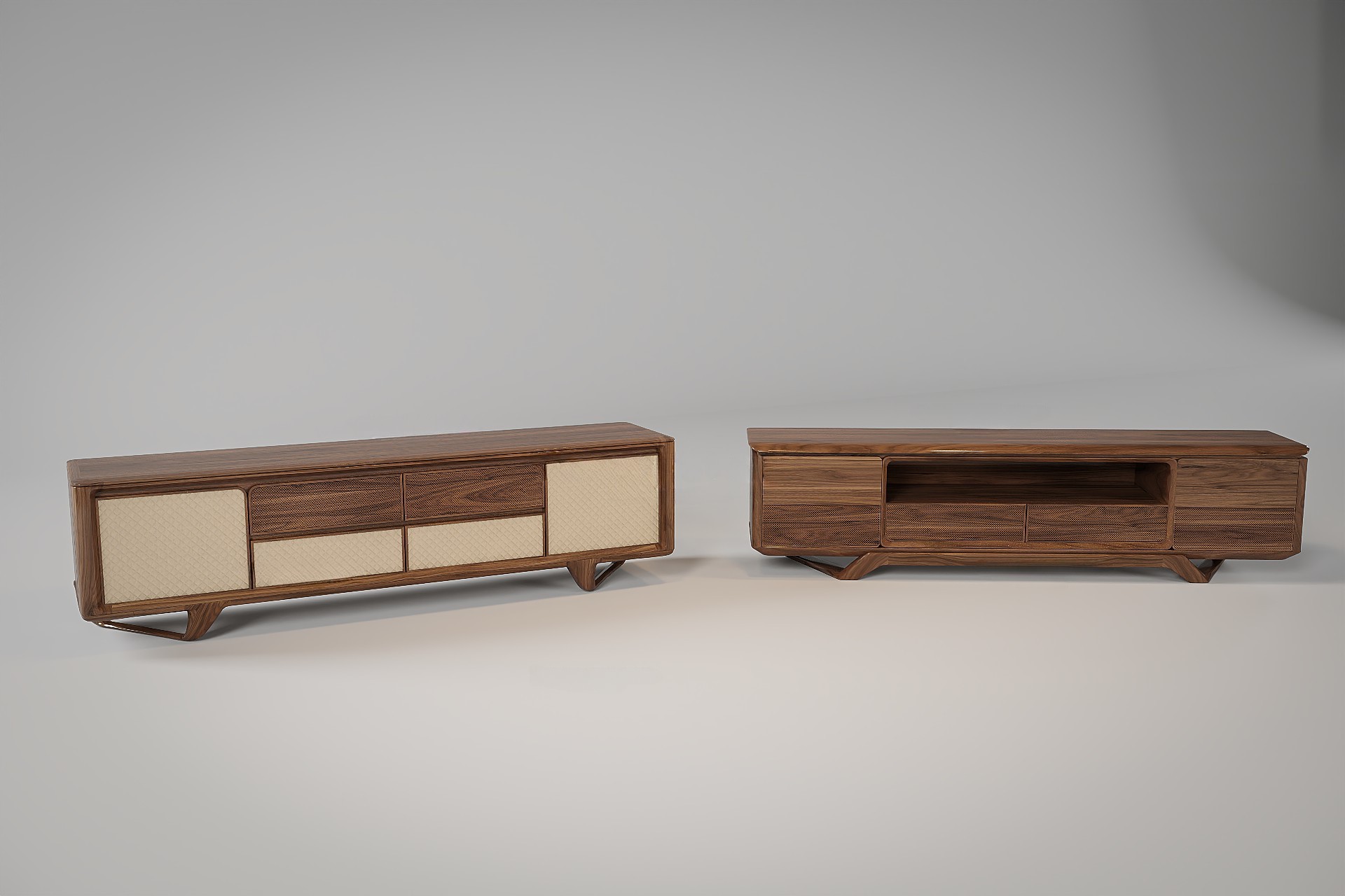 Mẫu kệ tivi hiện đại gỗ óc chó với chi tiết CNC tinh xảo