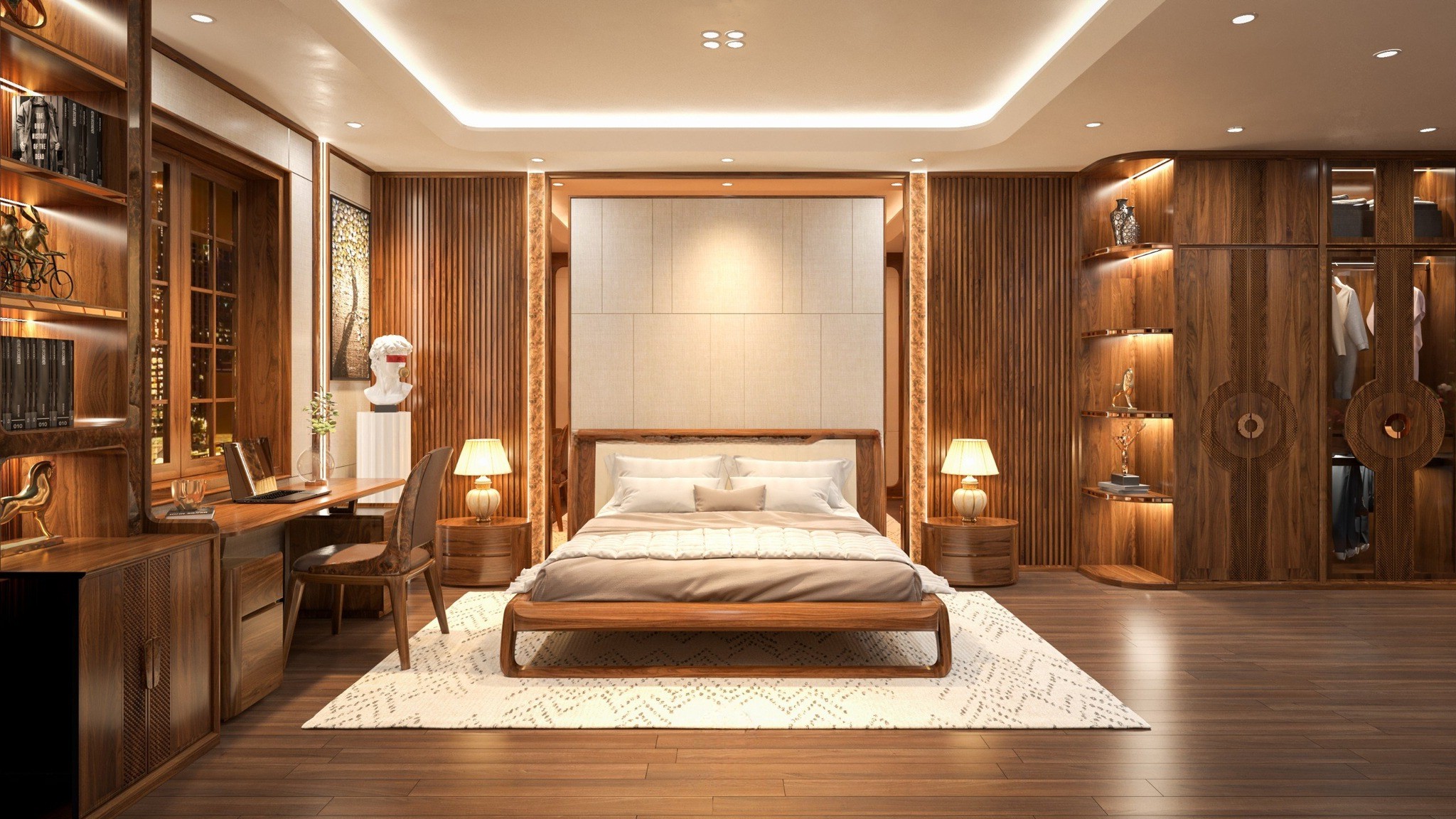 Bộ phòng ngủ gỗ óc chó sang trọng, tiện nghi