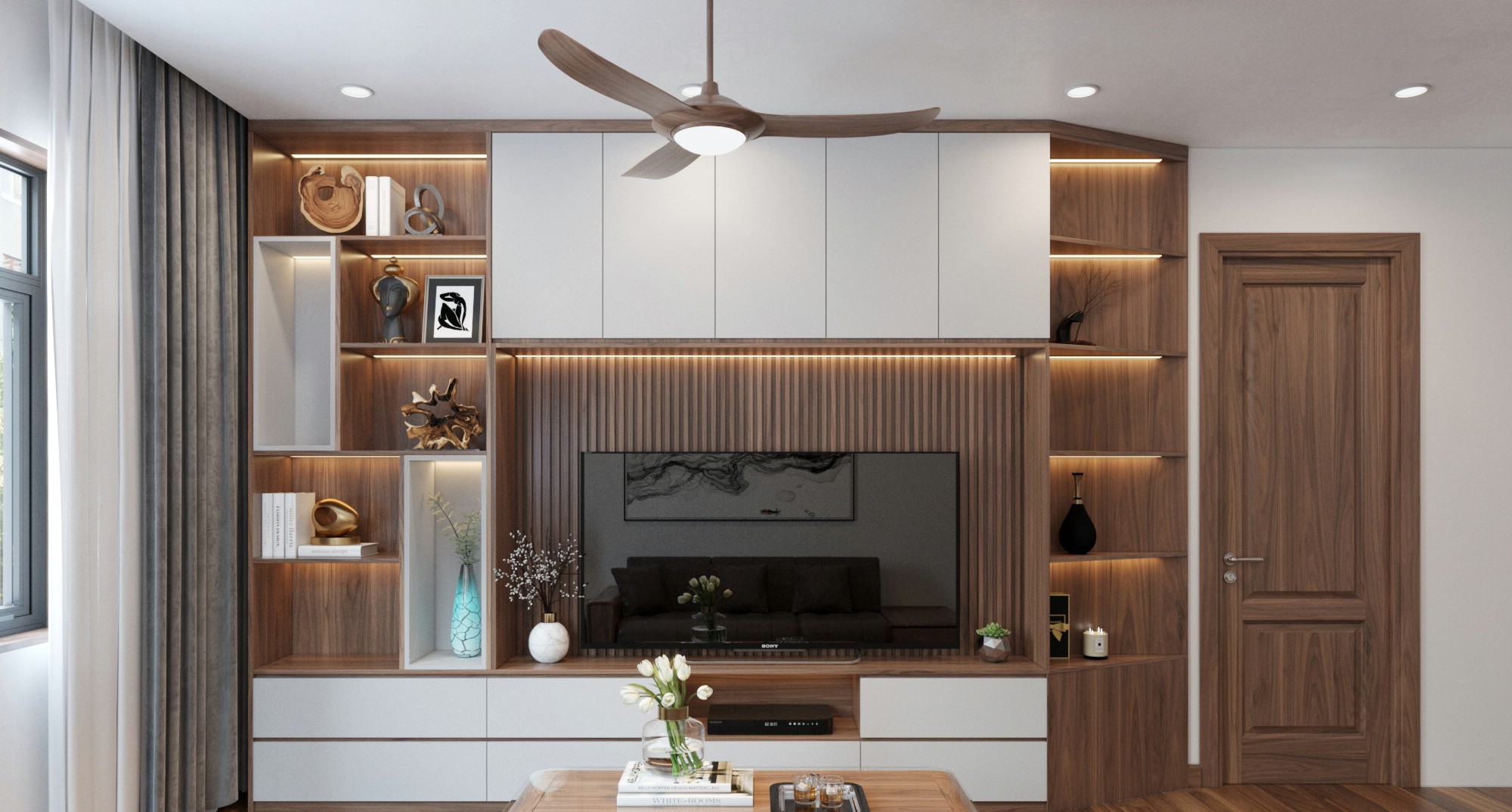 Mẫu tủ kệ tivi gỗ công nghiệp MDF hiện đại màu trắng sang trọng