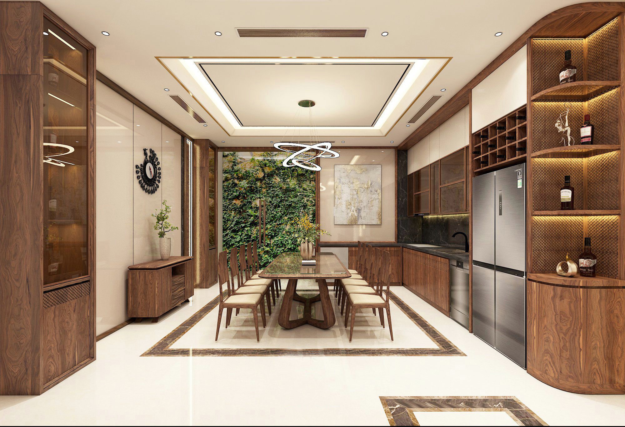 Nội thất nhà phố đẹp với tông màu nâu và trắng kem sang trọng