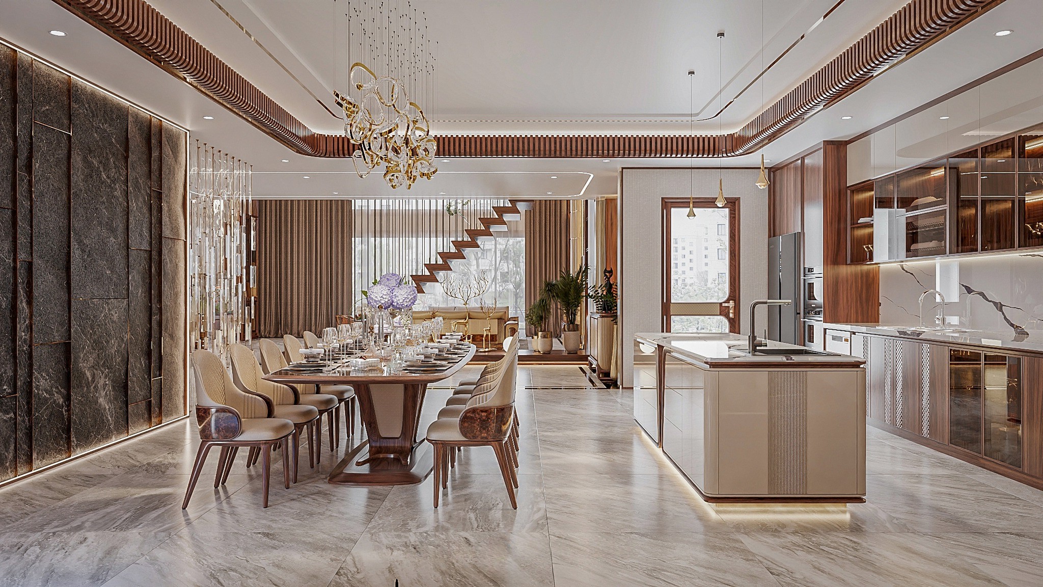 Nội thất phòng bếp sáng màu sang trọng