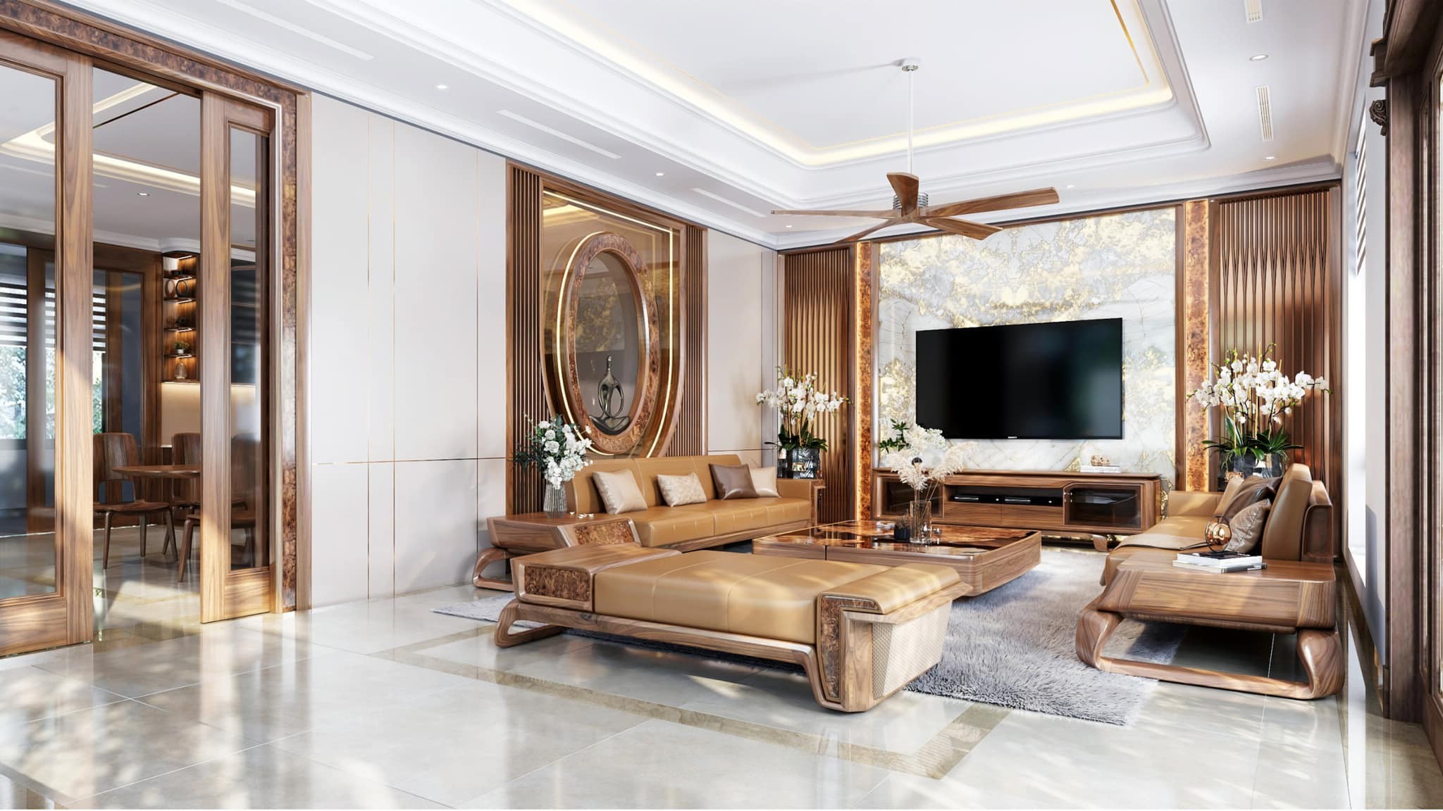 Phòng khách hiện đại đẹp tiện nghi cho nhà phố