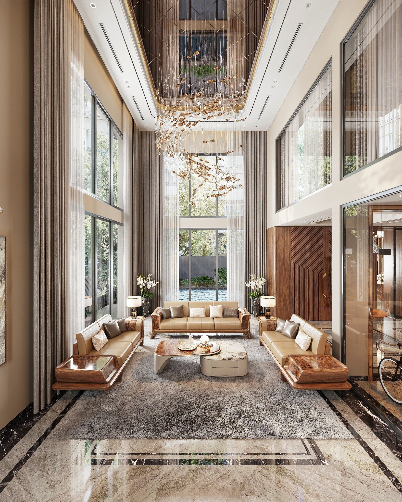 Sofa gỗ phòng khách đẹp hiện đại bố trí chữ U