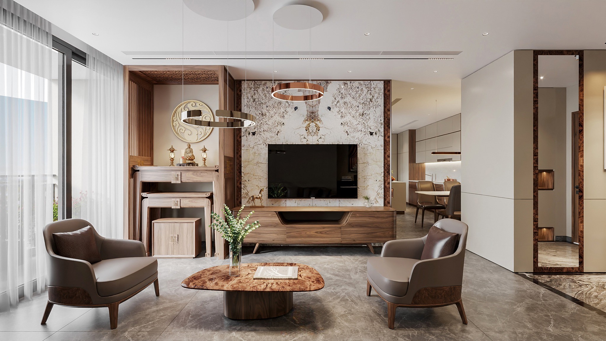 Thiết kế kệ tivi phòng khách gỗ tự nhiên hiện đại tiện nghi