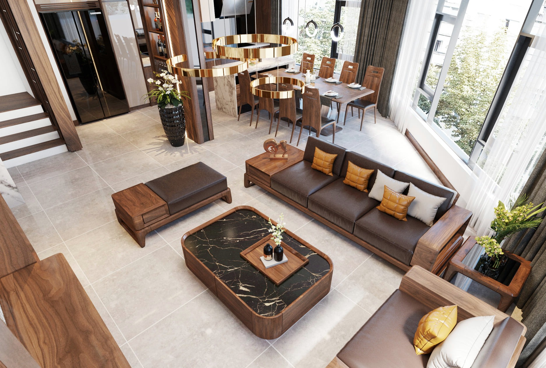 Thiet kế nội thất chung cư hiện đại sang trọng với tông nâu ấm