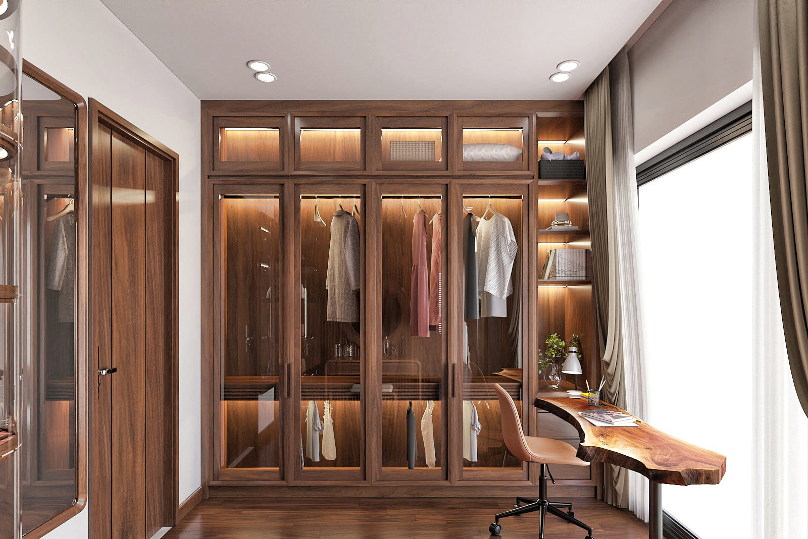 Tủ áo cánh kính âm tường hiện đại