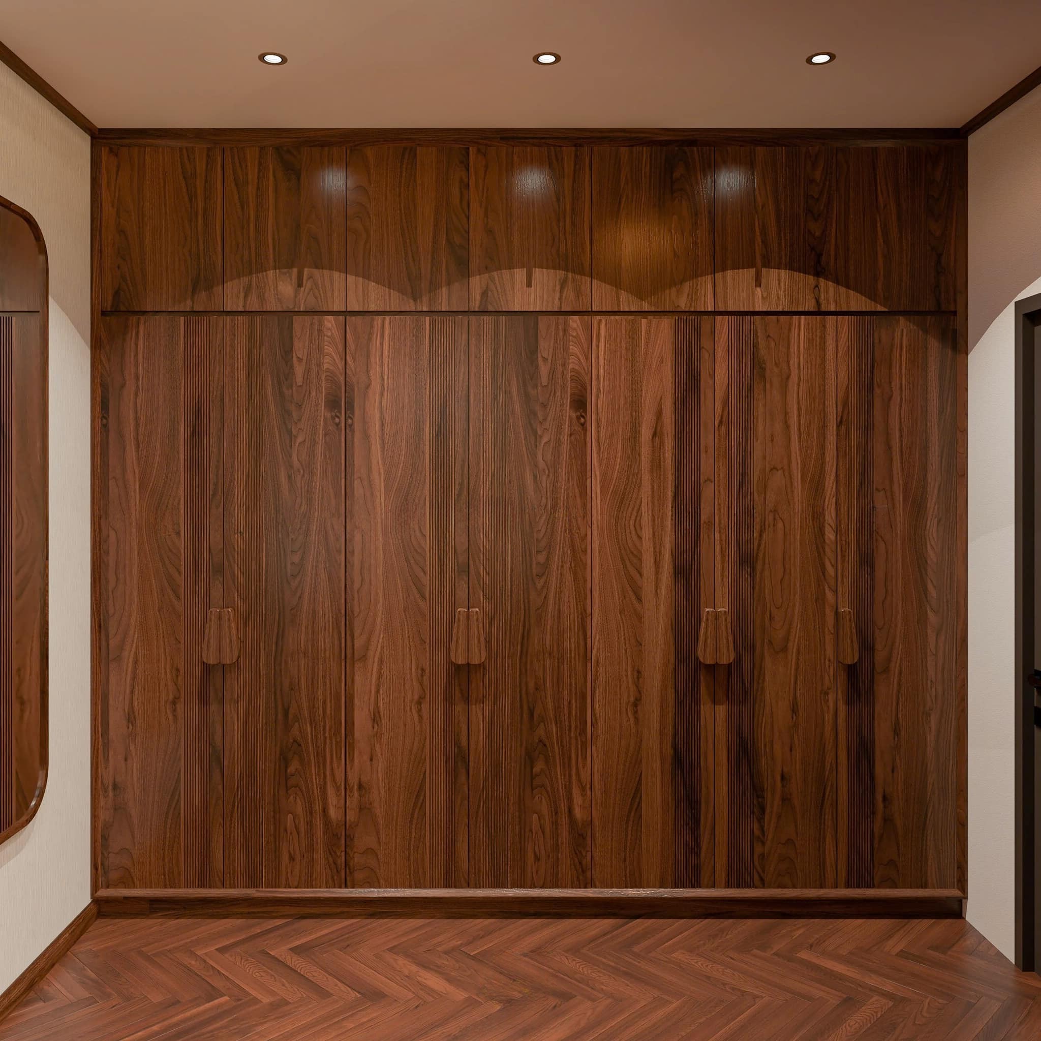 Tủ quần áo gỗ tự nhiên cao cấp chữ I âm tường nâu đậm