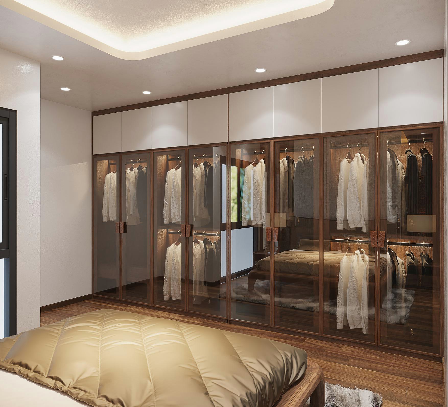 Tủ quần áo hiện đại sang trọng chữ I 8 cánh âm tường cao kịch trần