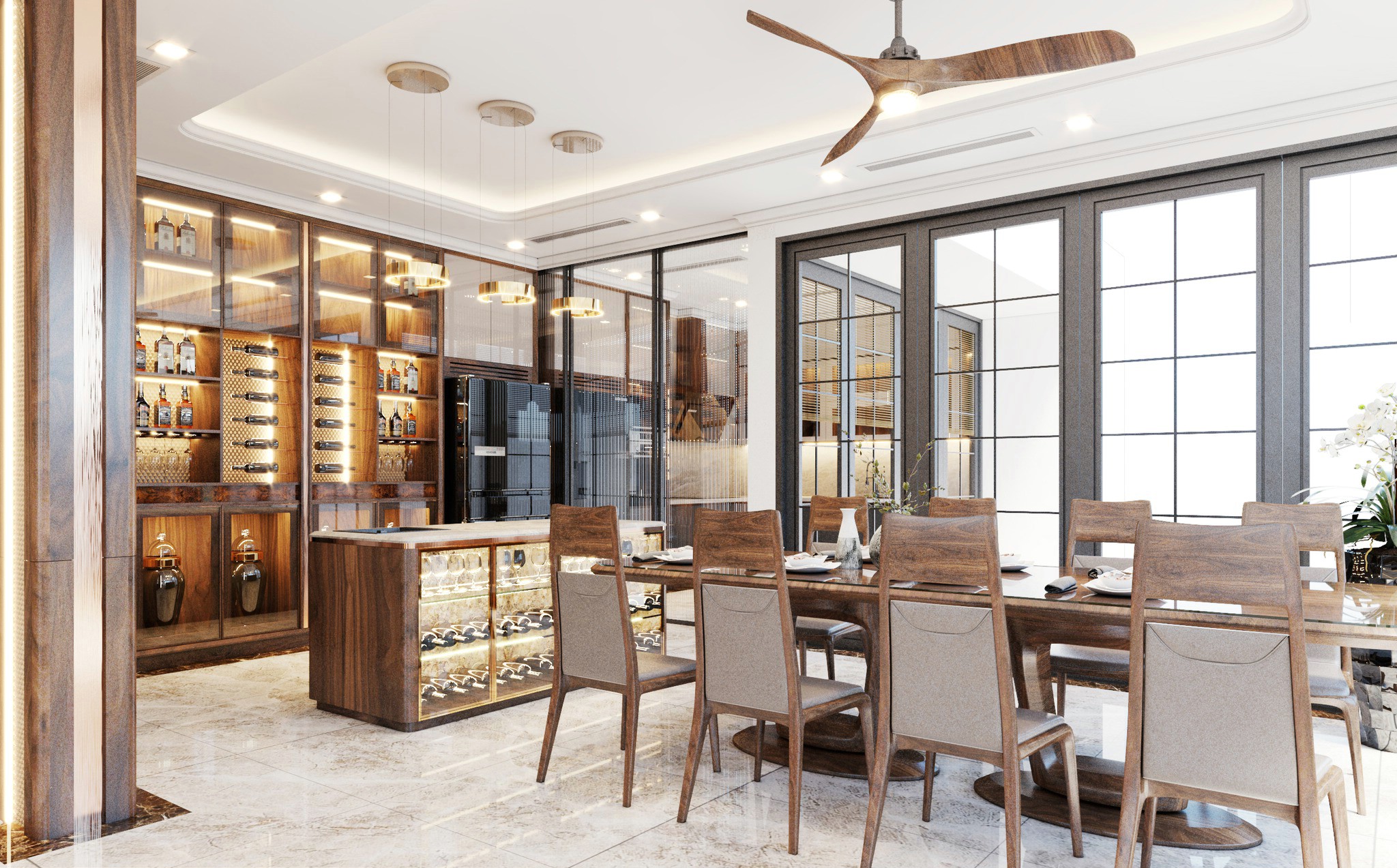 Tủ rượu đẹp gỗ óc chó cao cấp hiện đại