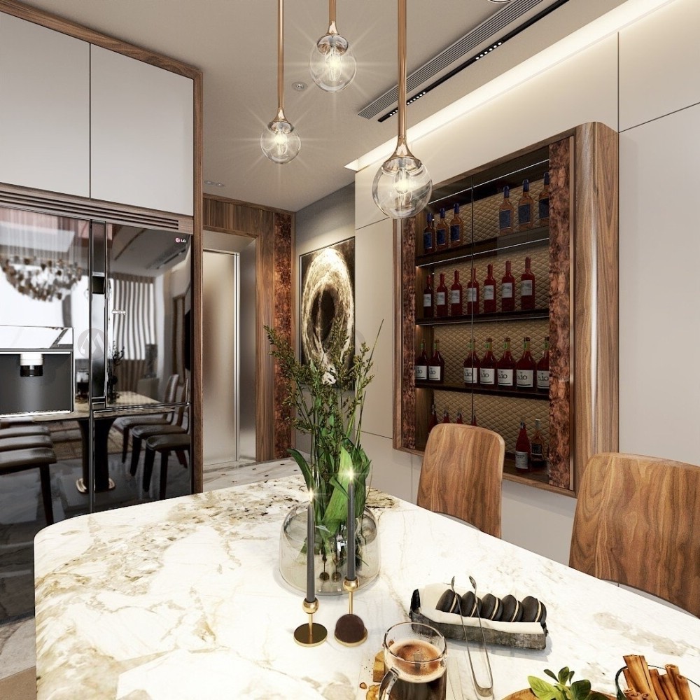 Tủ rượu gỗ tự nhiên treo tường cánh kính hiện đại