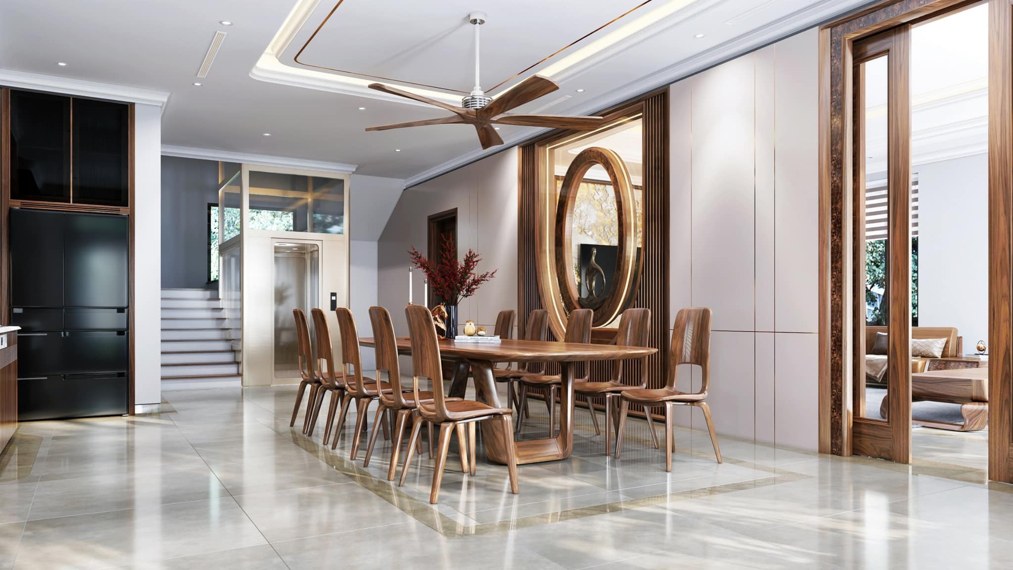 Vách ngăn phòng khách đẹp hiện đại gỗ sồi Nga